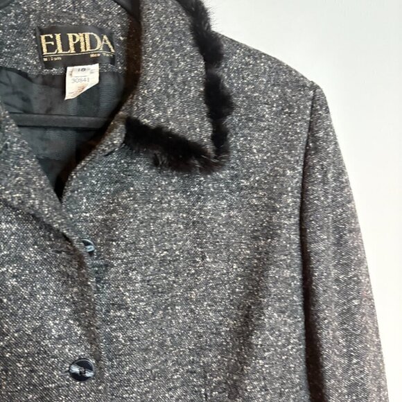 Vintage ELPIDA grey fur lined collar wool blend blazer jacket - Picture 2 of 6
